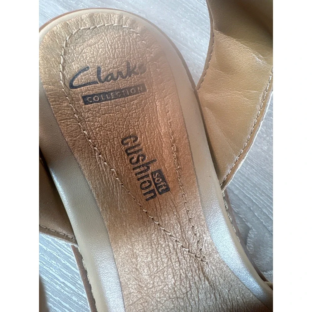 Clarks Collection Hazelle Alba Tan Leather Snake Print Wedge Sandals Size‎ 7.5